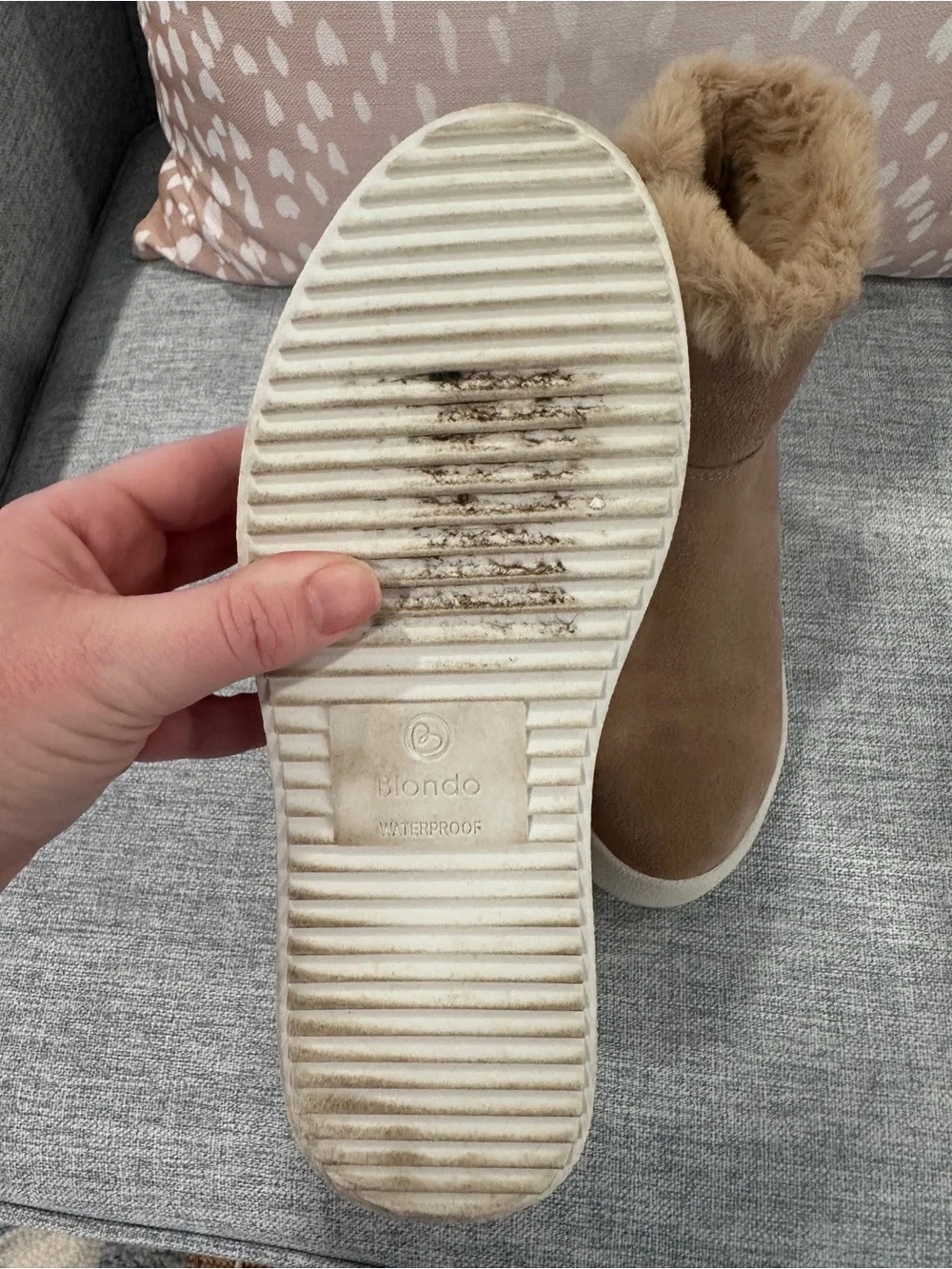 Blondo Taupe Faux-Suede Fur-Trim Ankle Boots